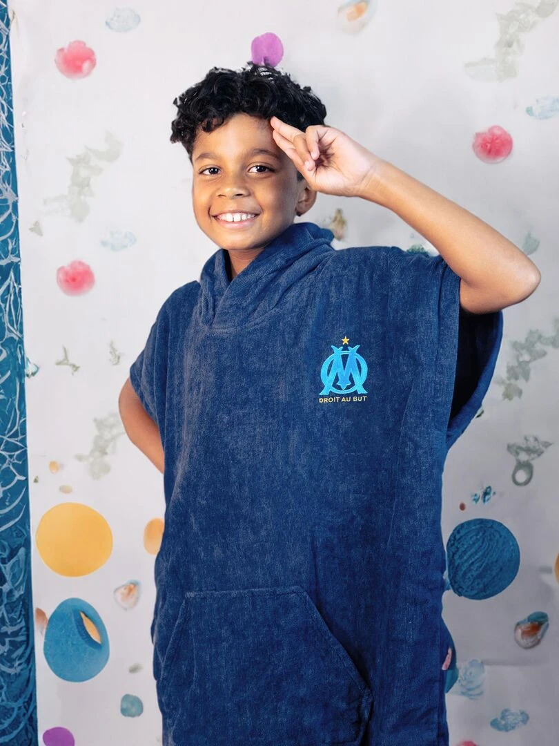 Poncho de bain Enfant 100% Coton  OM LOGO   Bleu marine