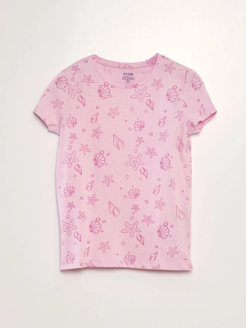 T shirt en maille jersey imprimé Rose
