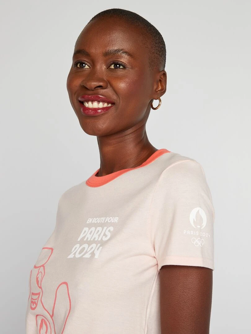 T shirt à col rond   Paris 2024   Rose