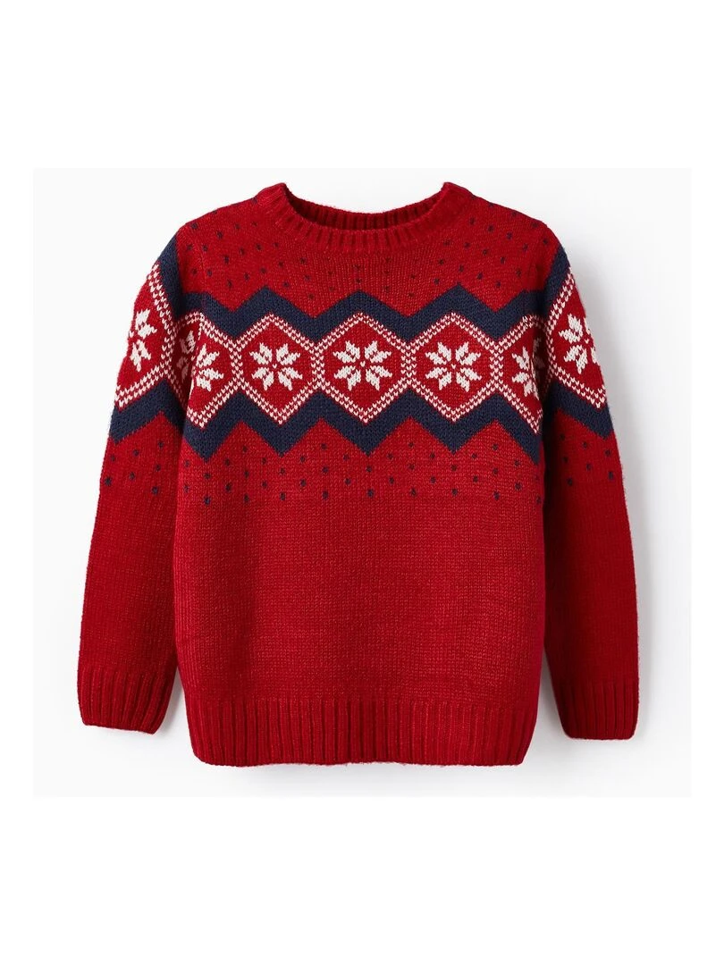 Pull en grosse maille à motif pour garçon NOËL Rouge