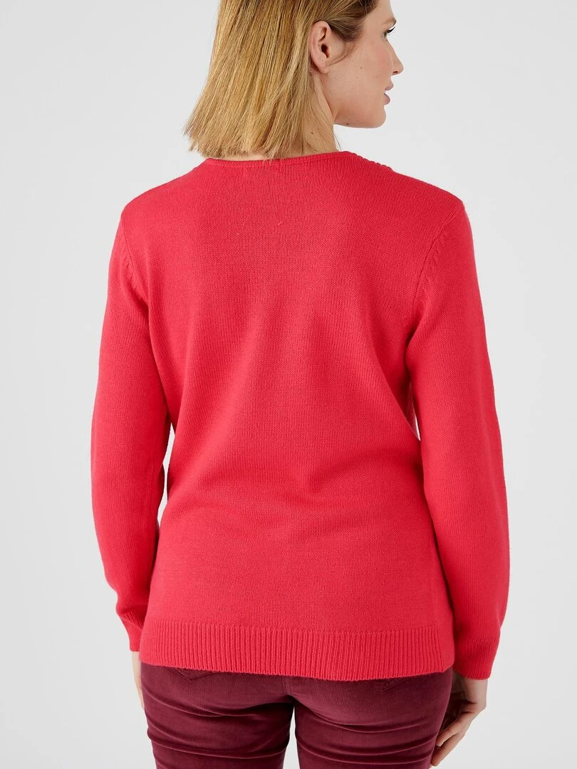 Pull col "V" maille jersey   Damart   Rose framboise