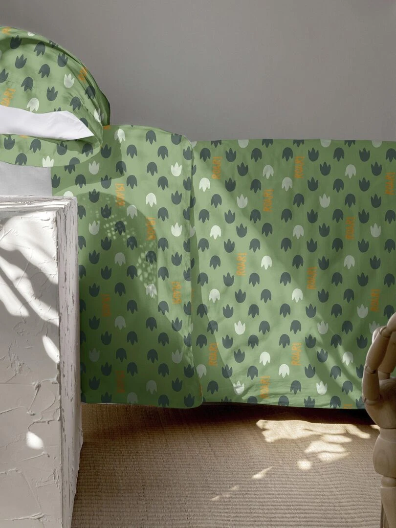 Parure housse de couette 2 pièces Happydino (D) "Happyfriday" Blanc