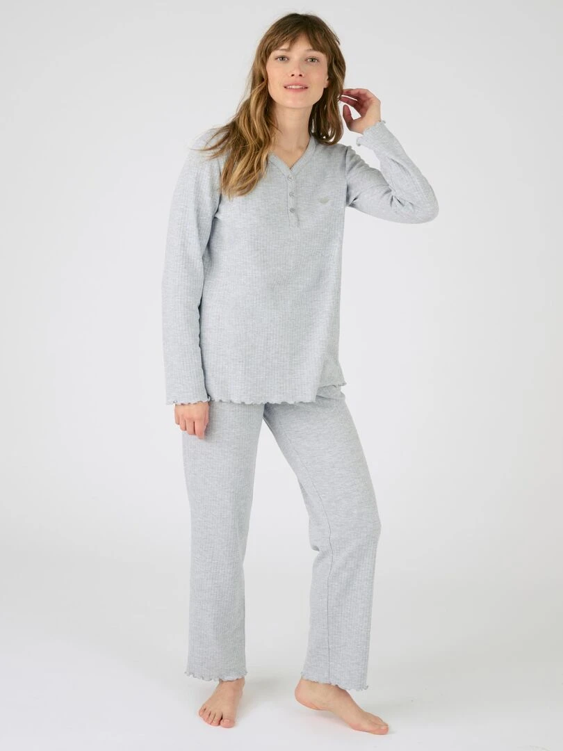 Pyjama maille interlock côtelée douce et souple Damart Gris chiné