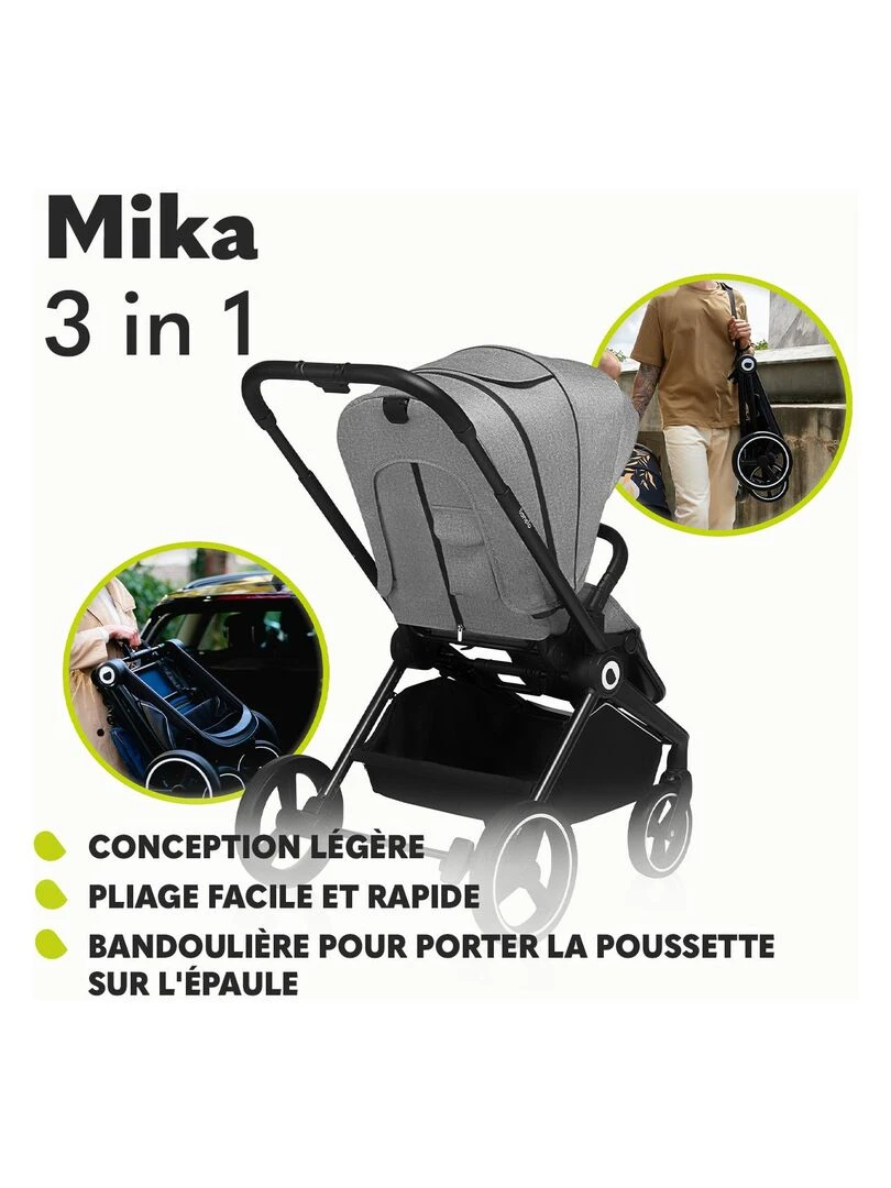 LIONELO Mika Poussette bébé 3en1 compacte De 0 à 48 mois Poussette Nacelle Siège auto Gris Gris