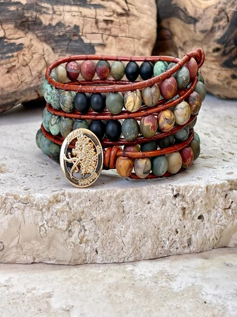 Bracelet d'équilibre en perles de jaspe   Marron