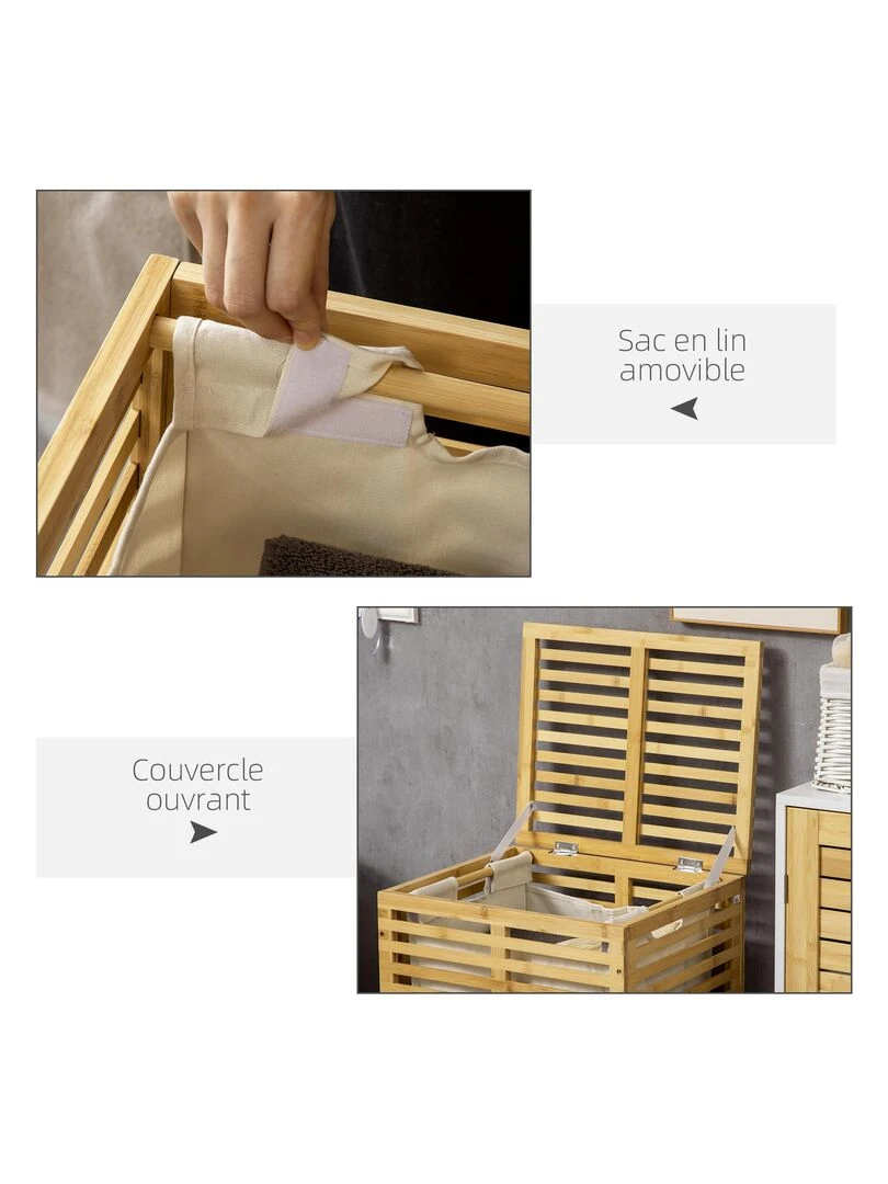 Panier à linge bambou sac amovible polyester beige   Beige