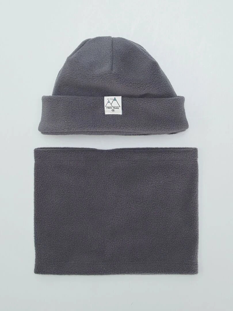 Ensemble de ski bonnet + snood en polaire Gris foncé