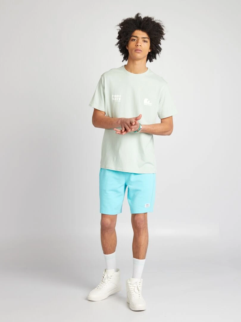 T shirt en jersey à col rond Bleu turquoise