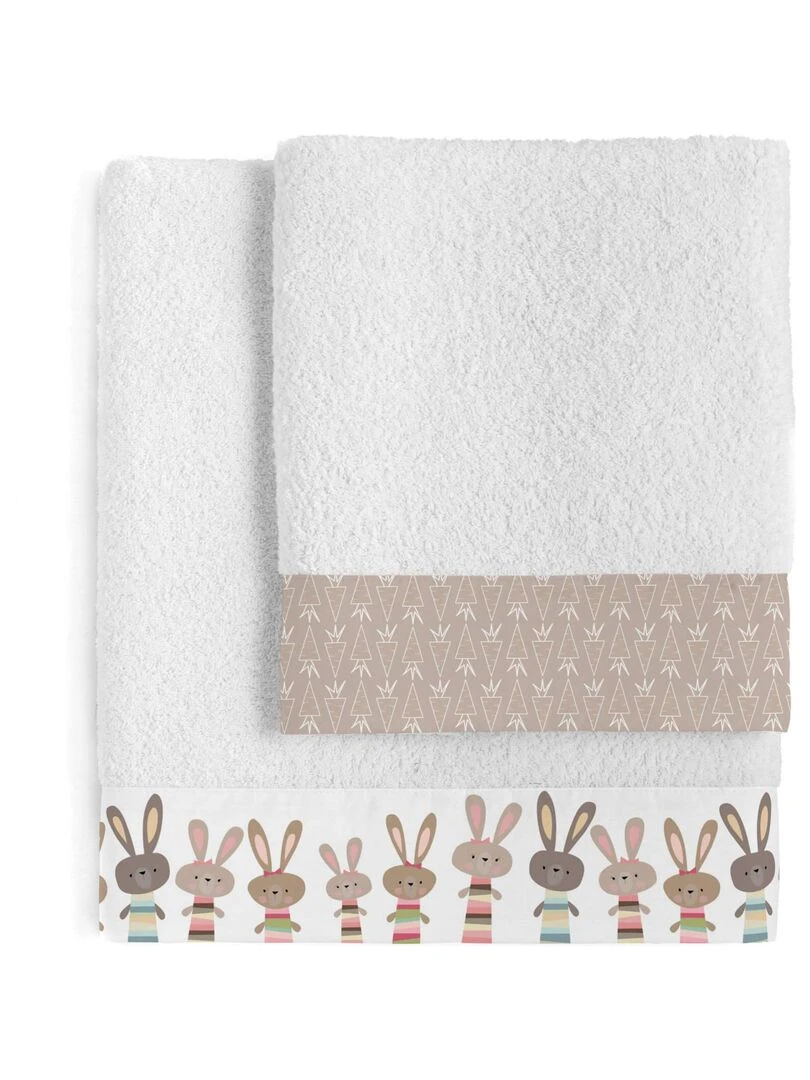 Lot de serviettes Rabbit family "Happyfriday" Blanc