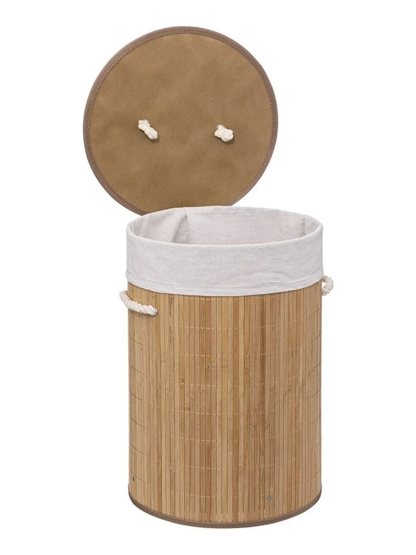 Panier à linge 48L rond bambou Beige