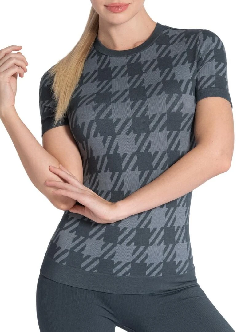 T shirt Athleisure imprimé pied de poule Gris