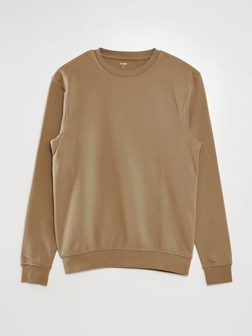 Sweat en molleton uni à col rond Beige