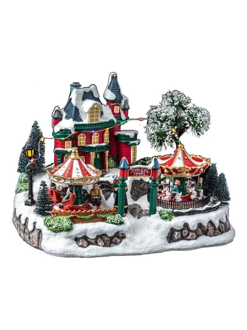 Village de Noël Manège et forêt 18 LED Rouge
