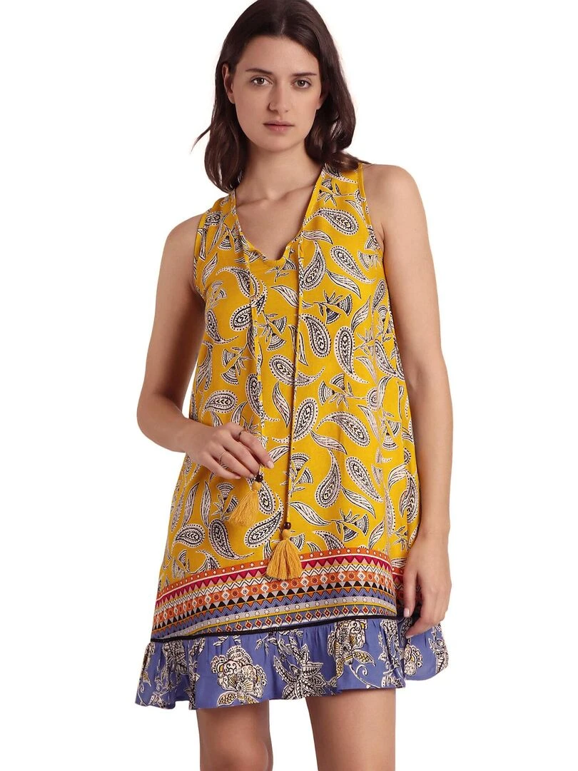 Robe estivale sans manches Hippy Beach Jaune