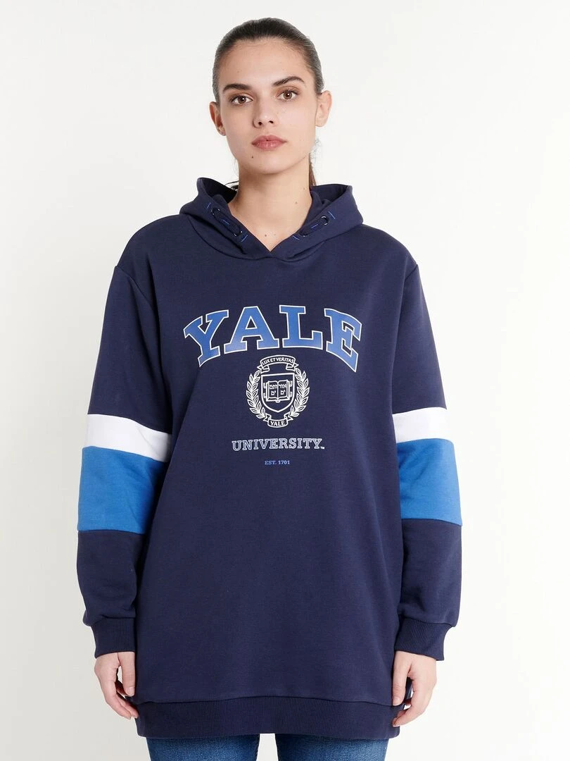 Sweat robe à capuche adulte YALE college imprimé Bulldog Polycoton Bleu marine XXL Bleu marine