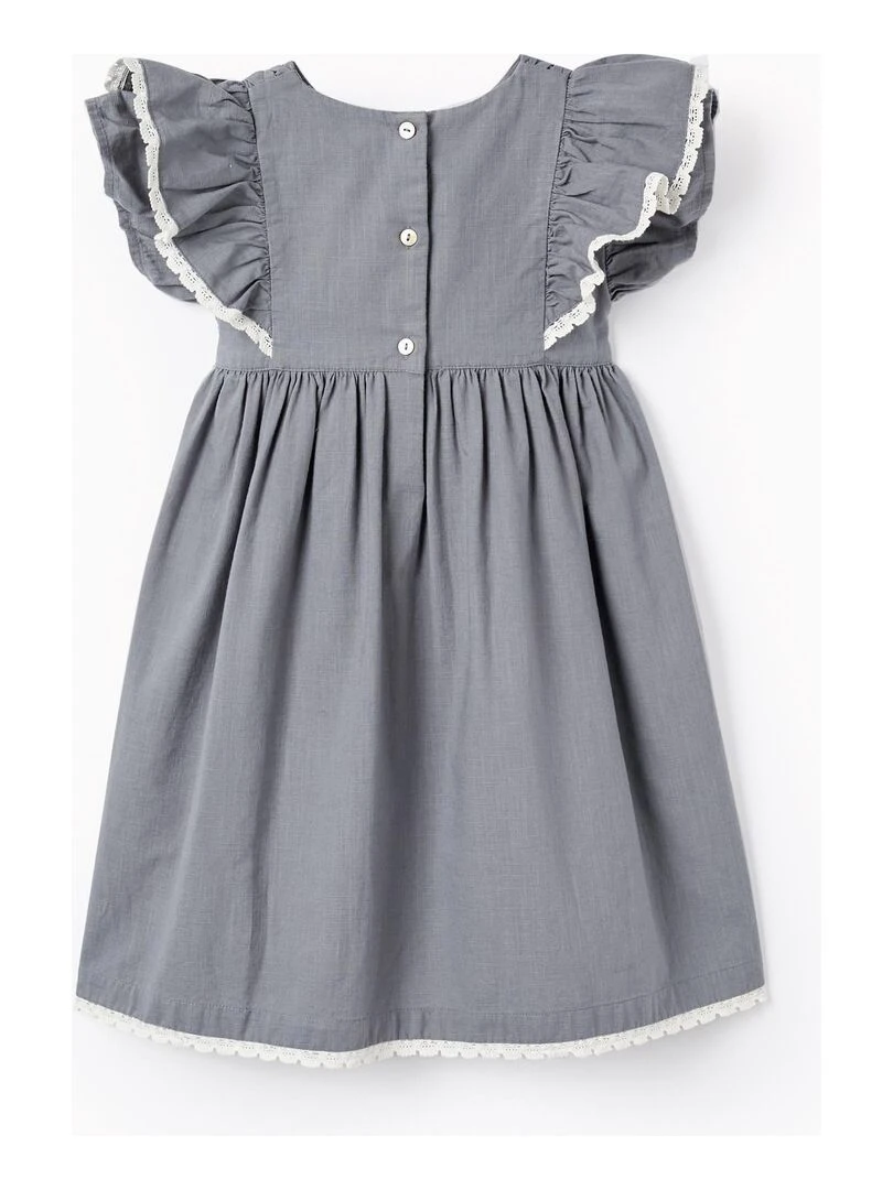 Robe en coton avec volants et dentelle pour fille manches courtes BROTHERS&SISTERS Bleu