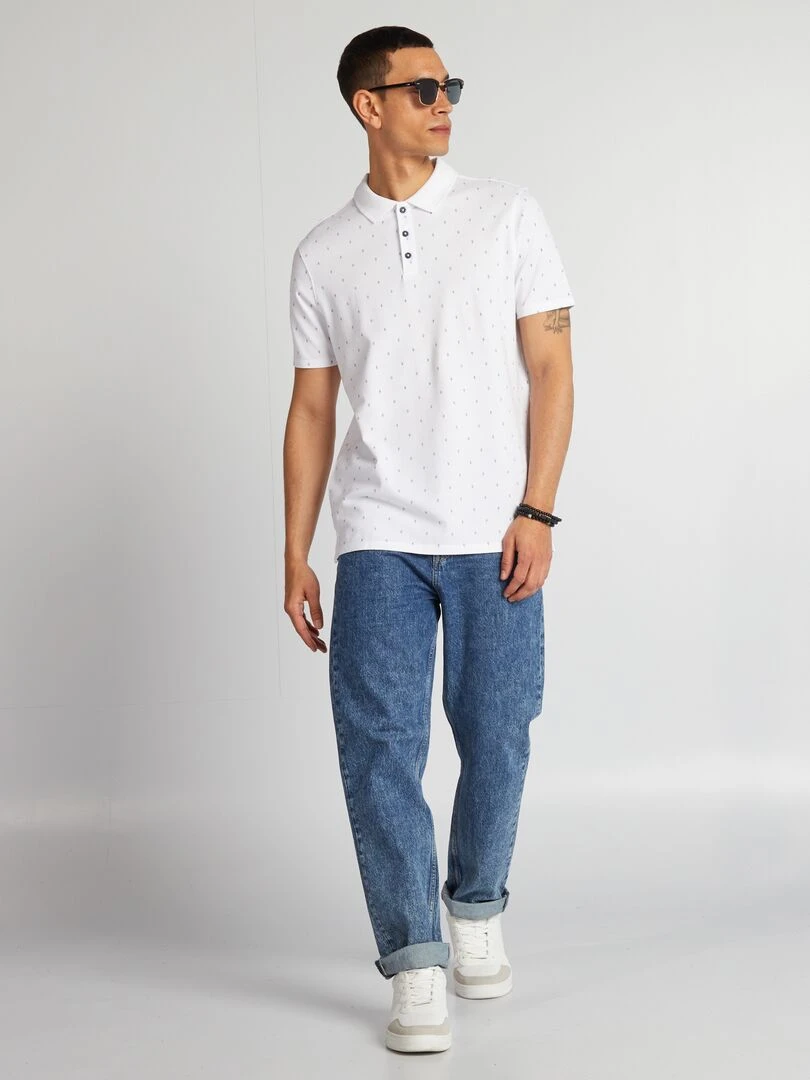Polo imprimé en piqué de coton Blanc