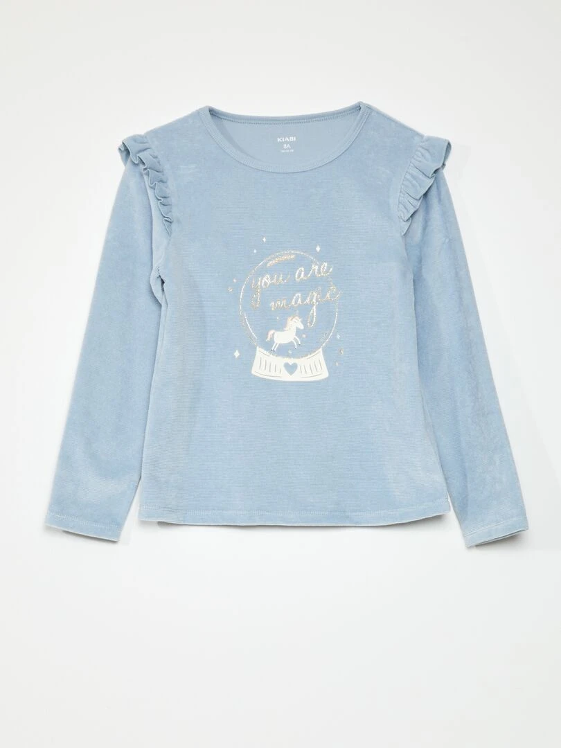 Pyjama long en velours   2 pièces   Bleu