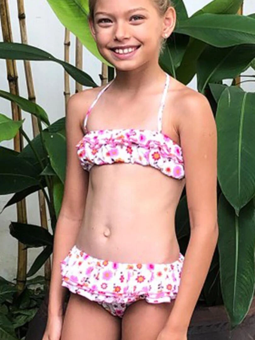 Maillot de bain 2 pièces fleuri SWAN 'LA FAUTE A VOLTAIRE' Blanc Rose