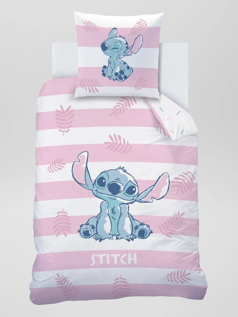 Parure de lit 'Stitch' 1 personne rose/bleu