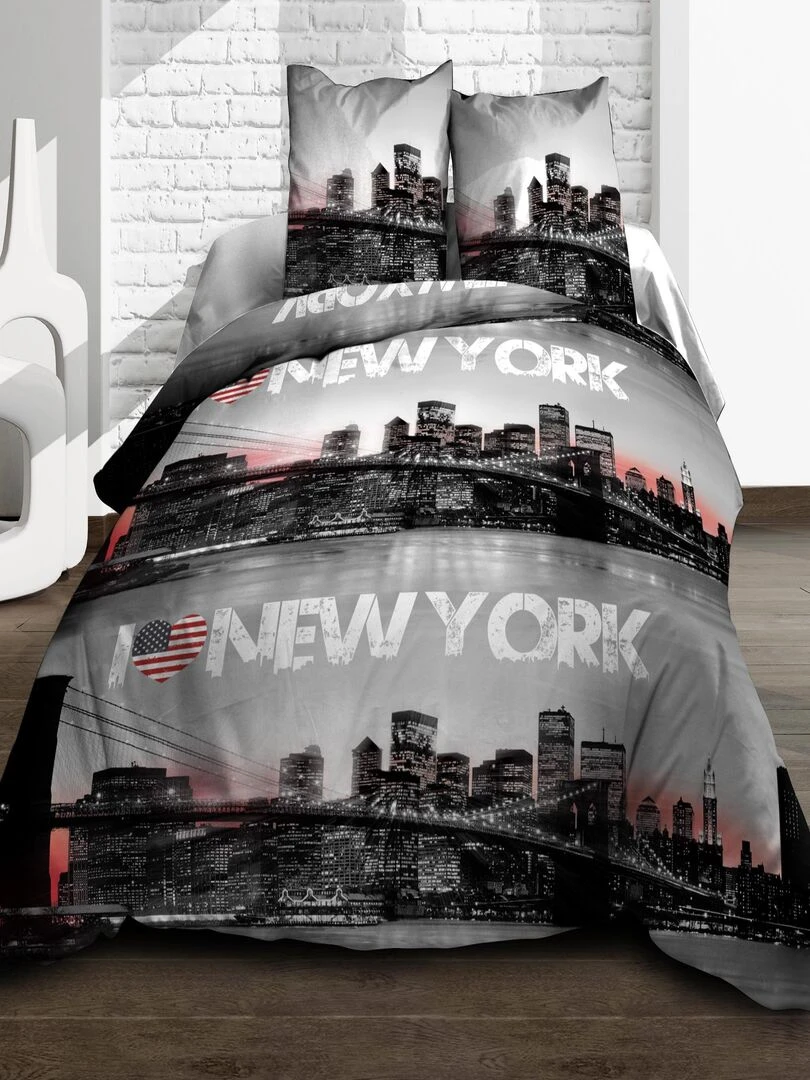Housse de couette 220x240 + 2 taies Pur coton 57 fils New York Rouge