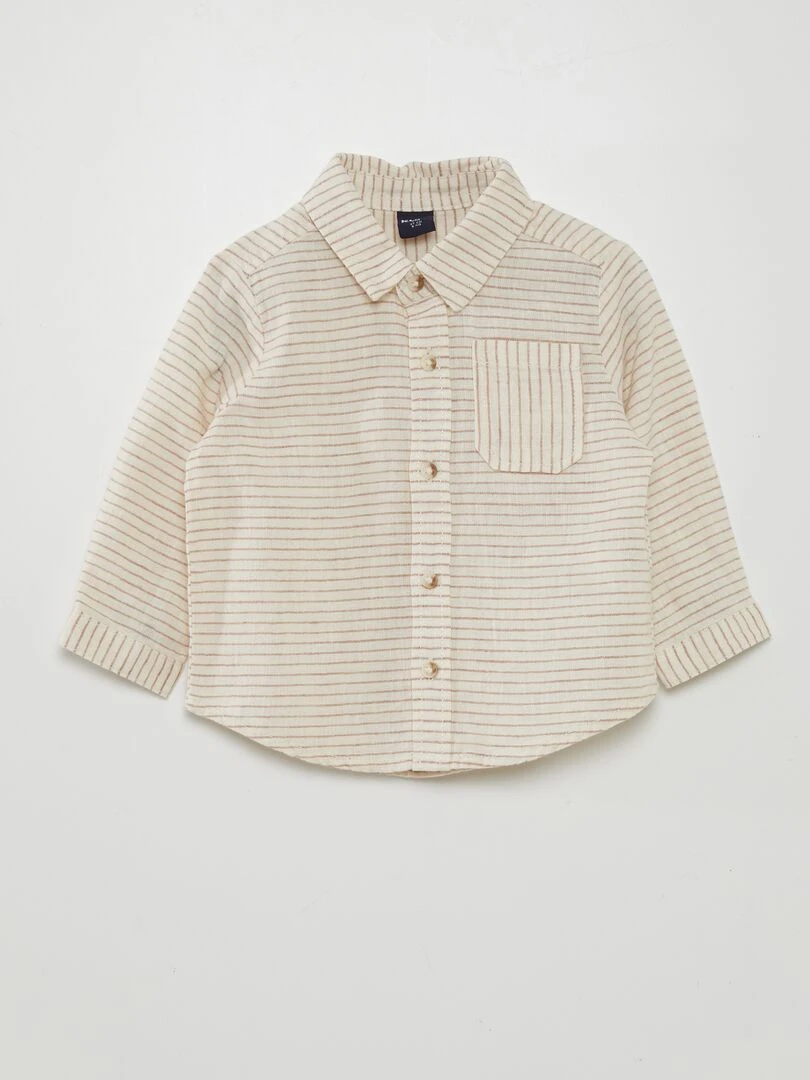 Chemise en lin rayée Beige