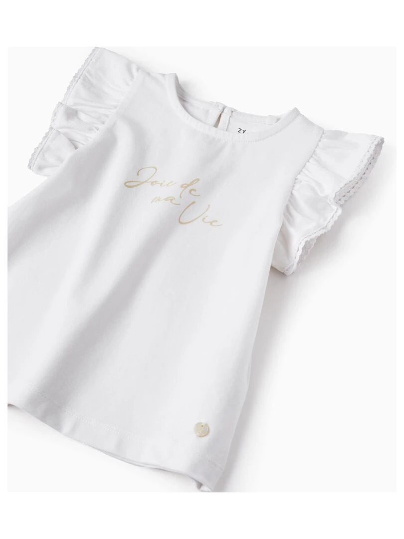 T shirt avec dentelle pour bébé fille 'Joie de ma Vie' manches courtes MATISSE   Blanc