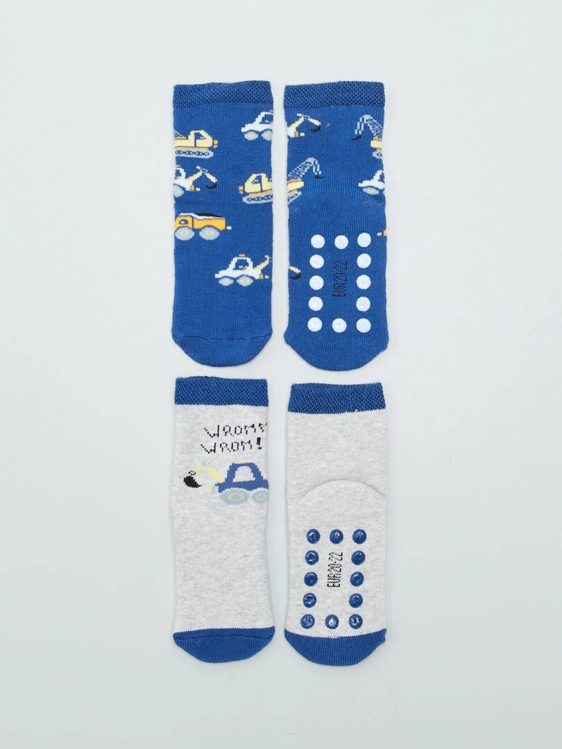 Lot 2 chaussettes antidérapantes Bleu/gris