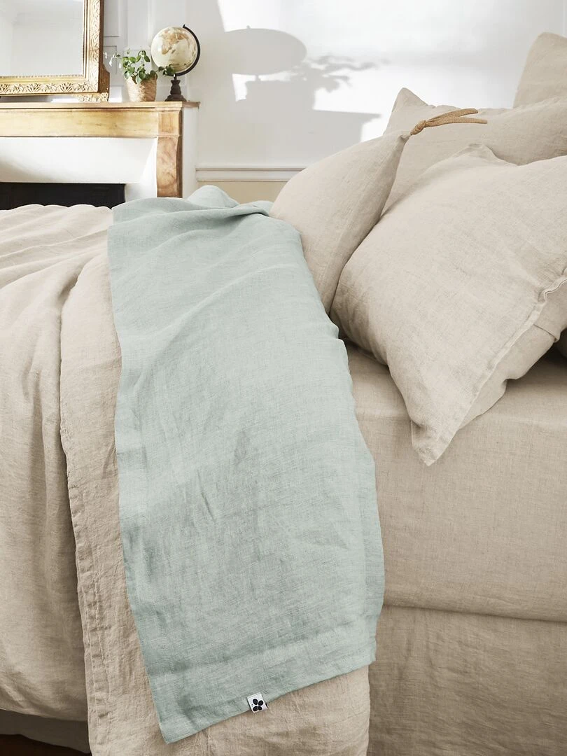 Drap plat lin lavé collection Soline Bleu ciel