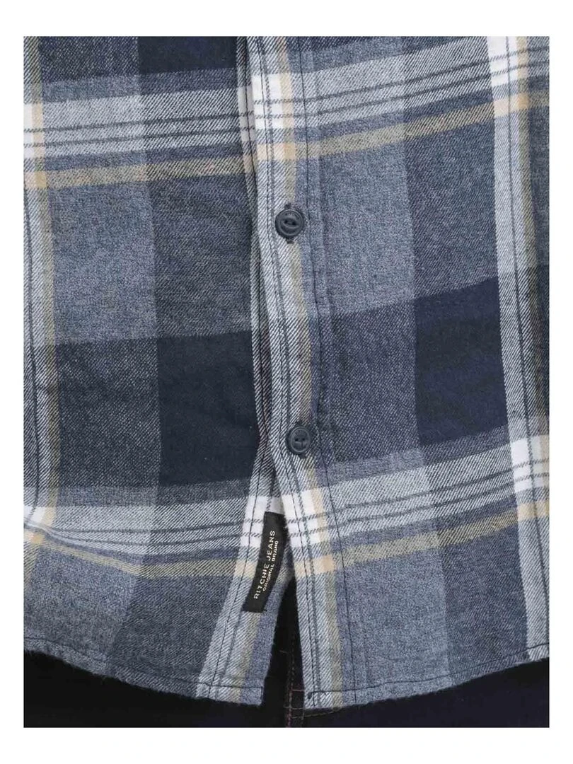 Chemise manches longues carreaux TACULA   Bleu marine