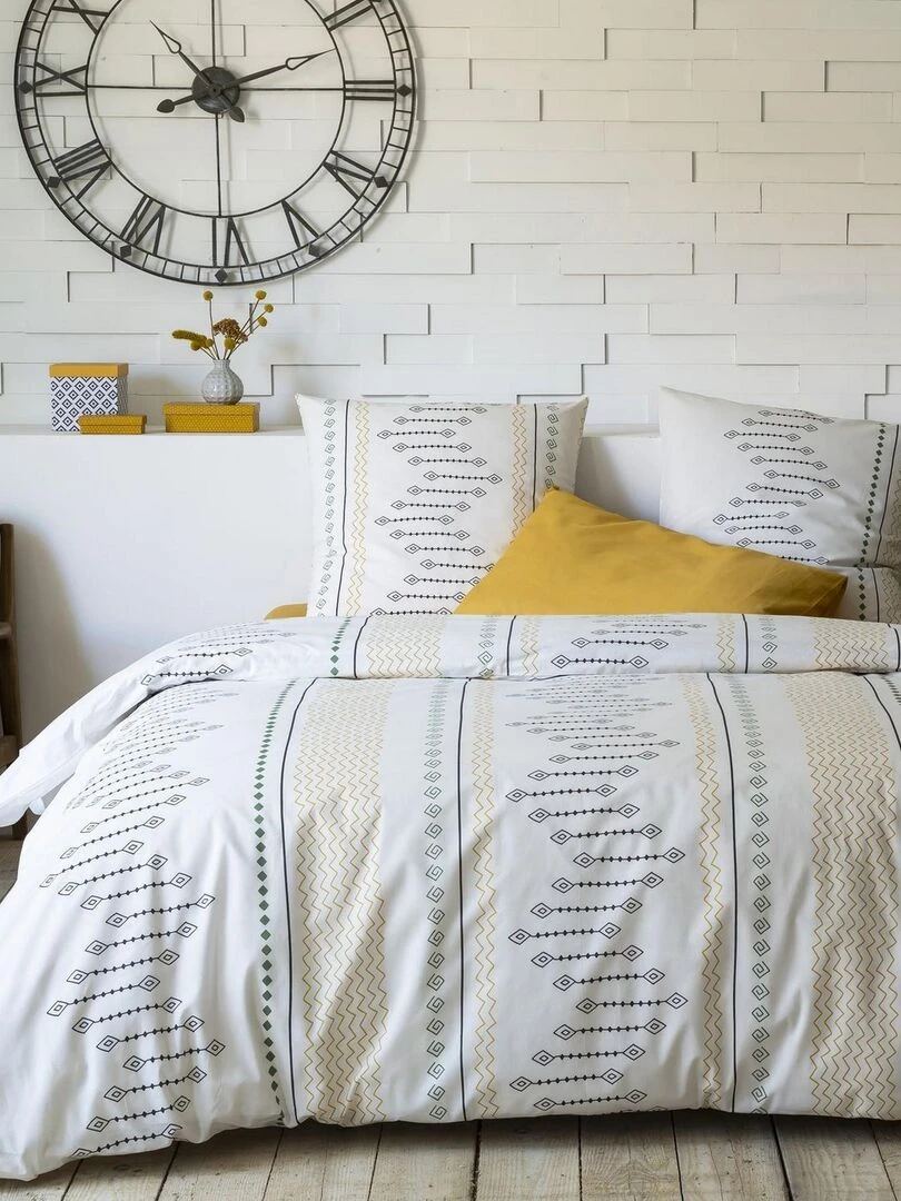 Housse de couette 240x260 + 2 taies d'oreiller 63x63 cm Coton Kokaz Curry Jaune