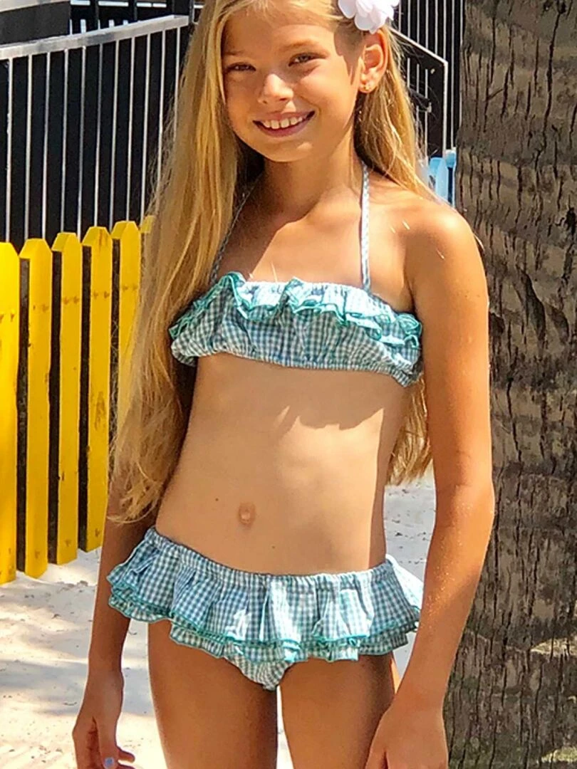 Maillot de Bain 2 Pièces Fille Carrx Vichy Vert SWAN 'LA FAUTE A VOLTAIRE' Blanc Vert