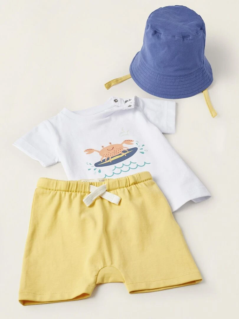 T Shirt + Short + Chapeau de Plage pour Nouveau Né  NATURE TAKEOVER   Blanc