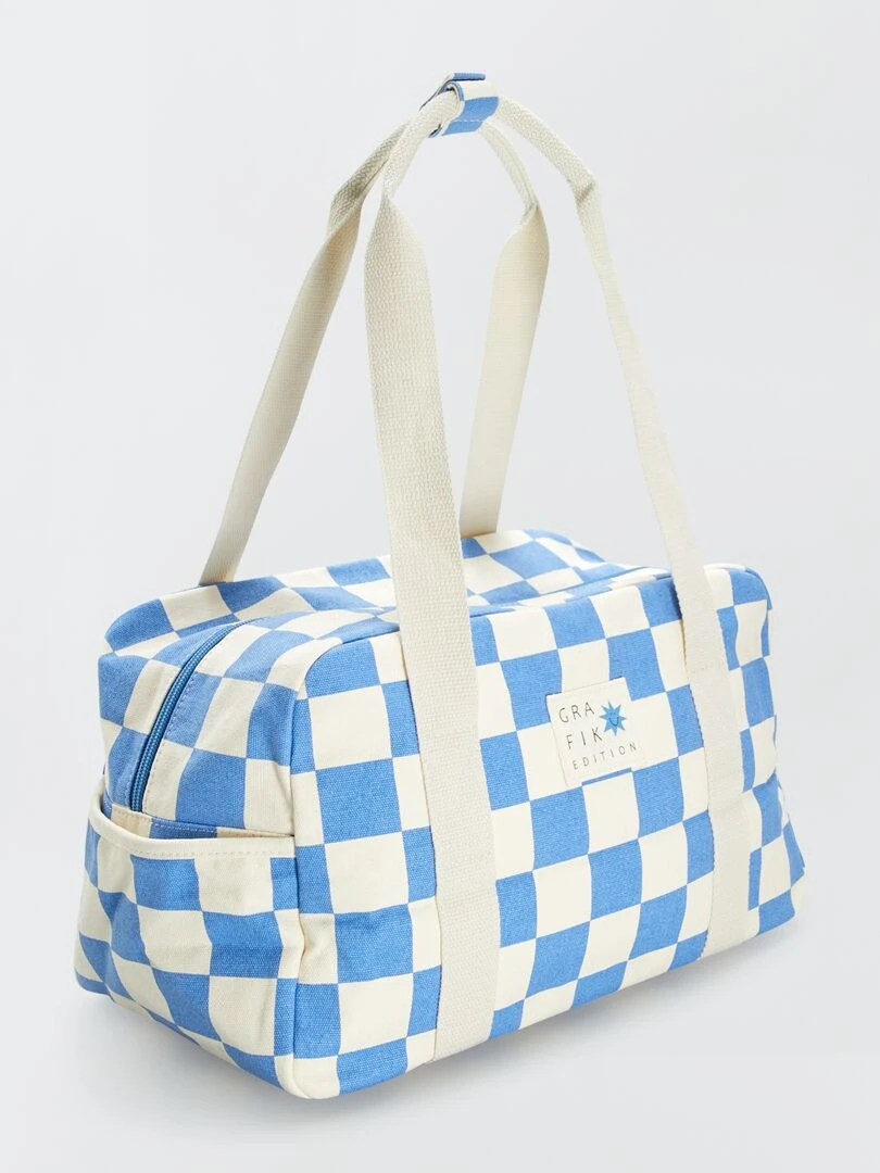 Sac de week end imprimé damier Bleu