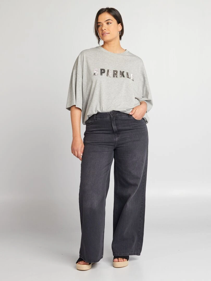 T shirt inscription relief 'Sparkle' Gris