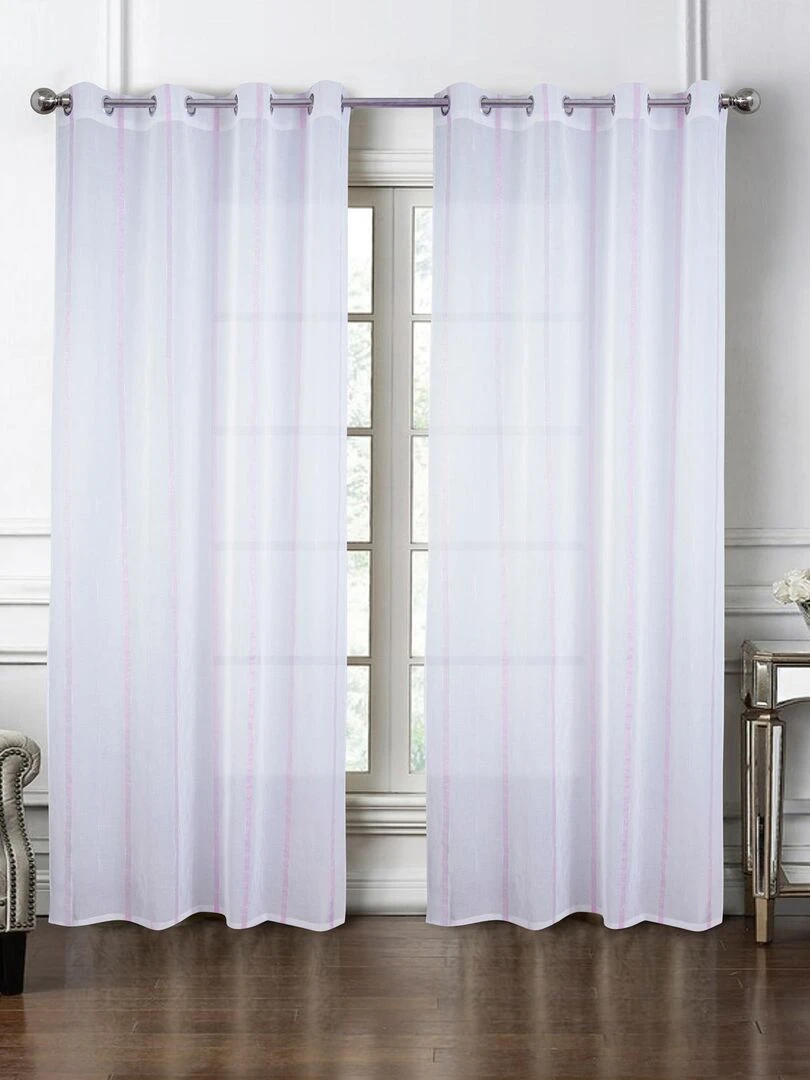 Paire de voilages à bandes verticales brillantes Violet prune