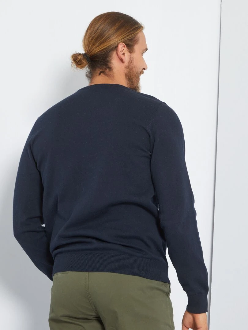 Pull uni à col rond   bleu marine