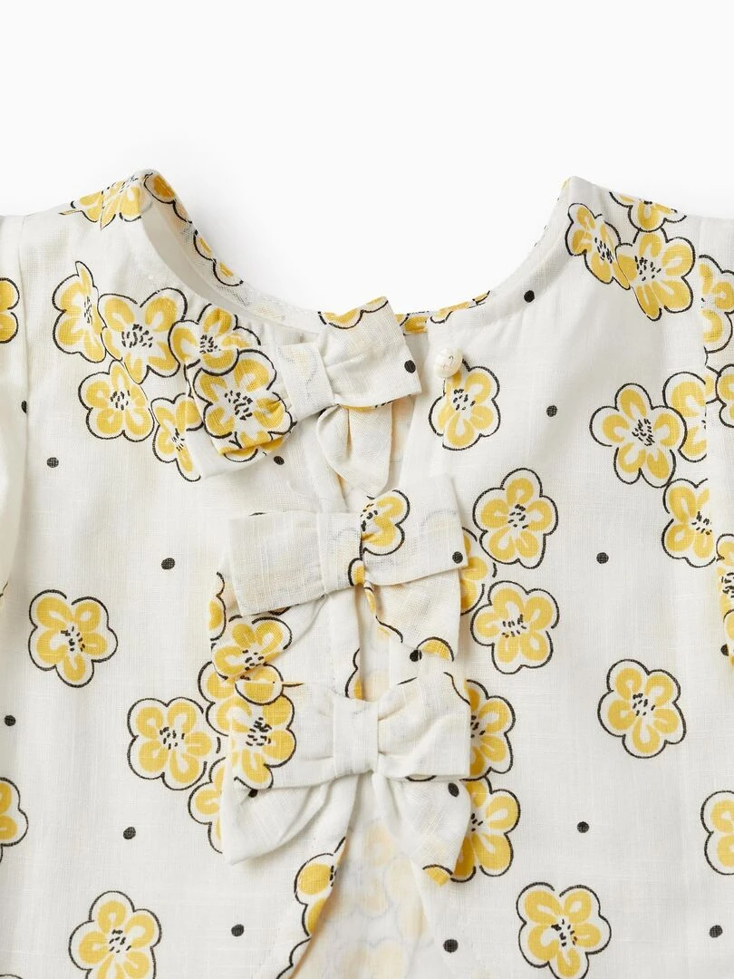Blouse en style cropped avec motif floral et nœuds manches courtes MATISSE   Beige clair