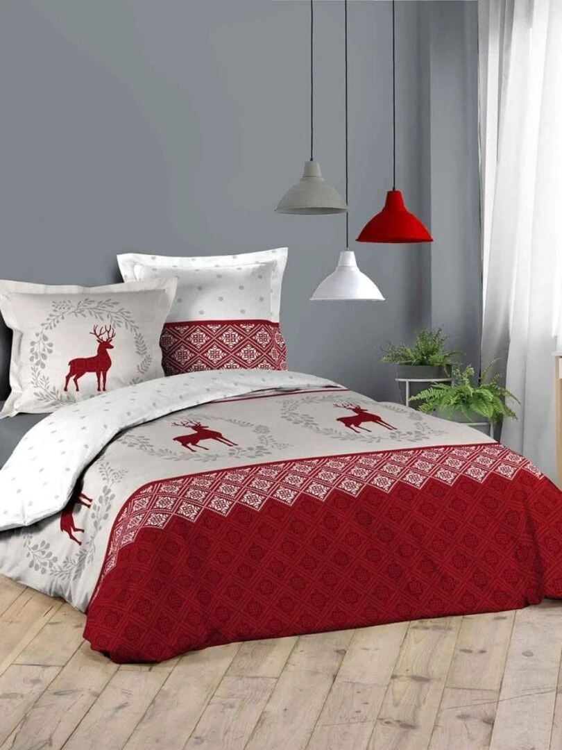 Housse de couette 240x260 Meribel + 2 taies 100% coton 42 fils Rouge
