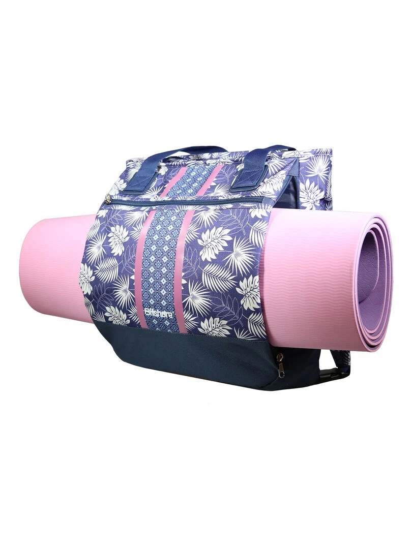 BAGTROTTER Sac 3 en 1 : sac à dos sac shopping et yoga Offshore Bleu Fleurs Bleu