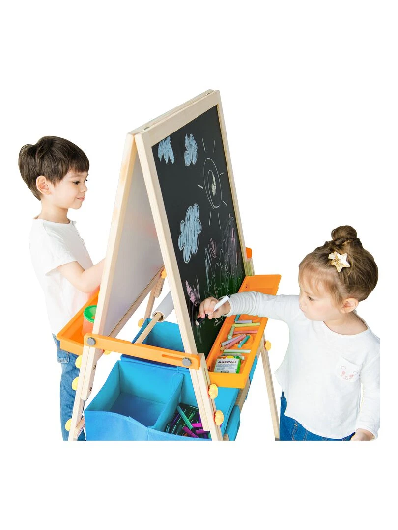 Tableau évolutif chevalet enfant en bois multifonction 3 en 1 avec rangement bleu Teamson Kids Bleu