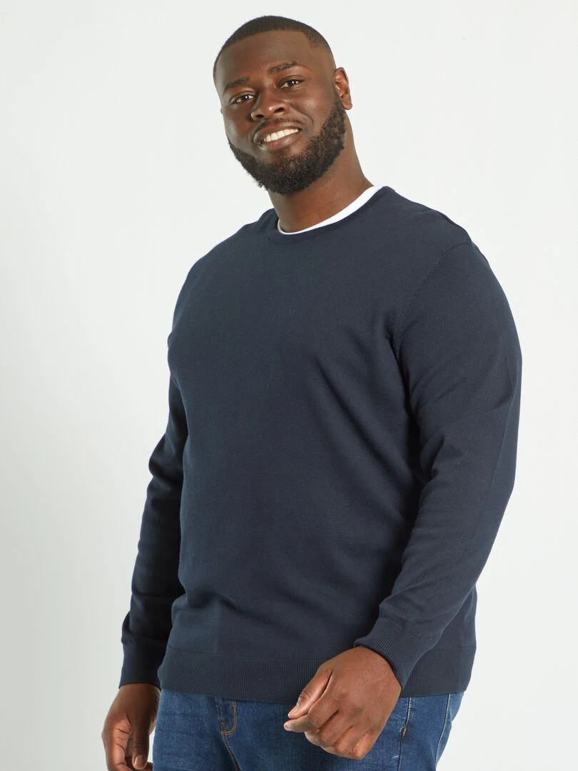 Pull en maille jersey fine jauge   bleu marine