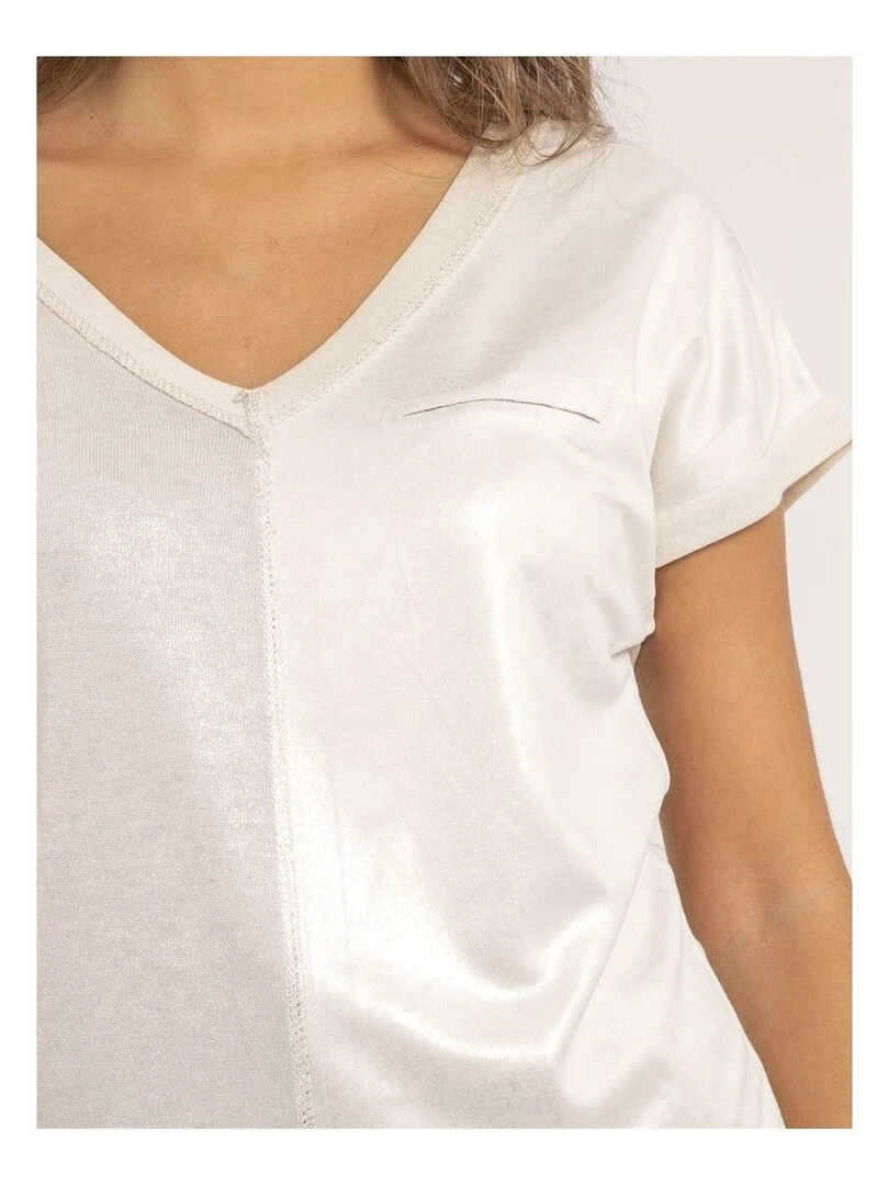 T shirt col V bimatière FAZZY   Rose