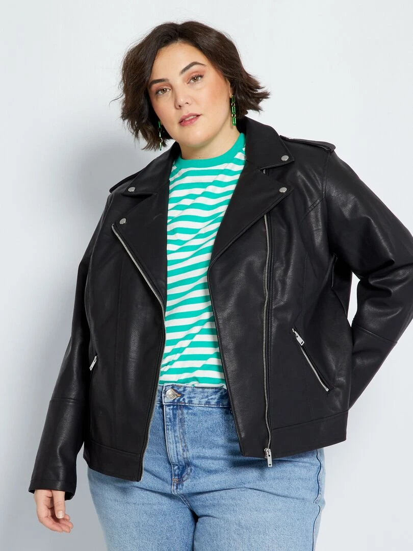 Blouson en simili avec col cranté noir