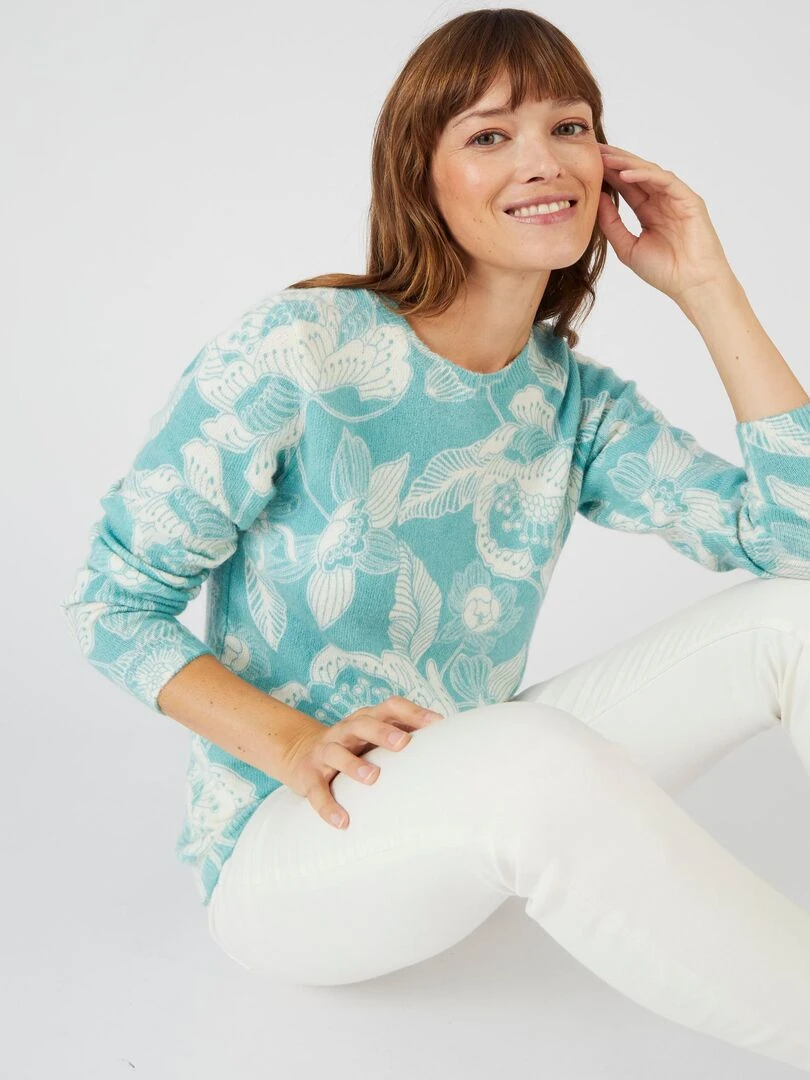 Pull imprimé à base de laine et mohair Damart Vert