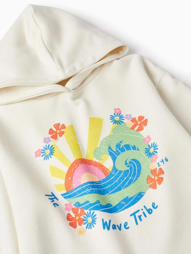 Pull en coton à capuche pour fille 'Wave Tribe'  THE WAVE TRIBE   Beige clair