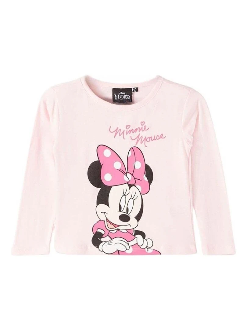 Disney T shirt fille imprimé Minnie en coton Rose clair