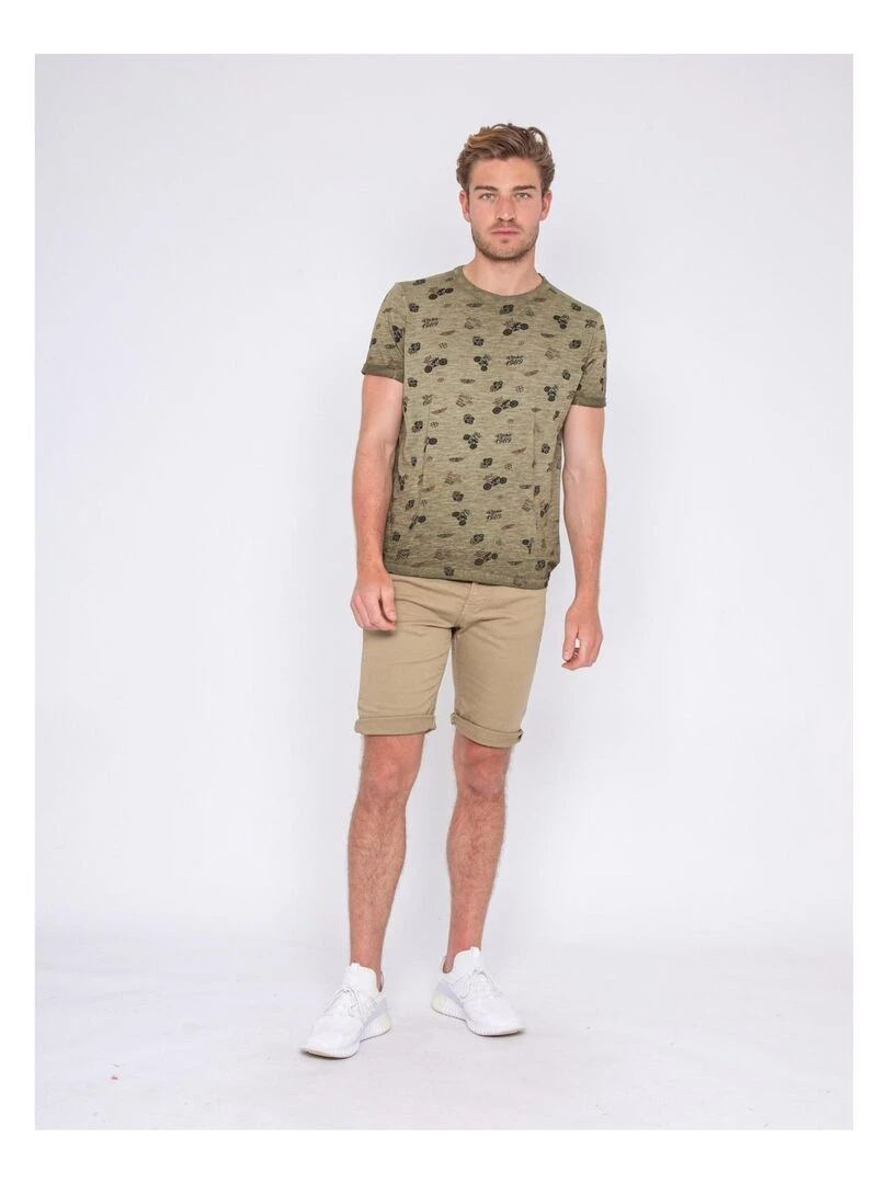 T shirt col rond pur coton NELITAR Kaki