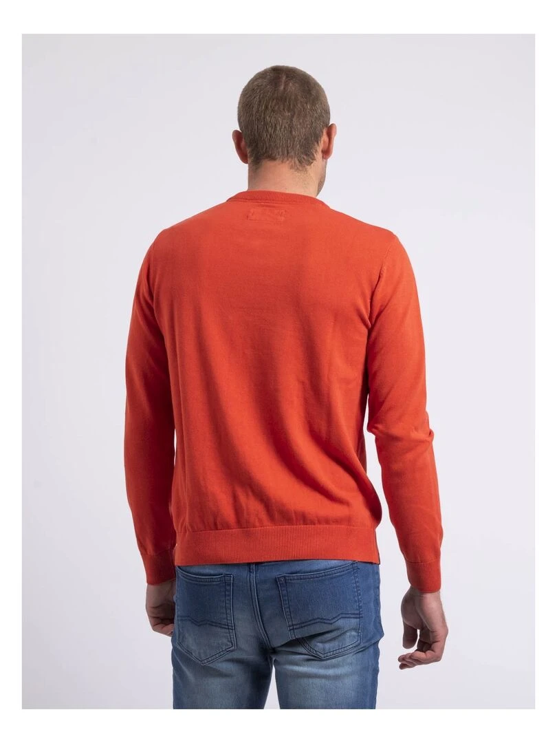 Pull col rond pur coton LADARKO Orange corail