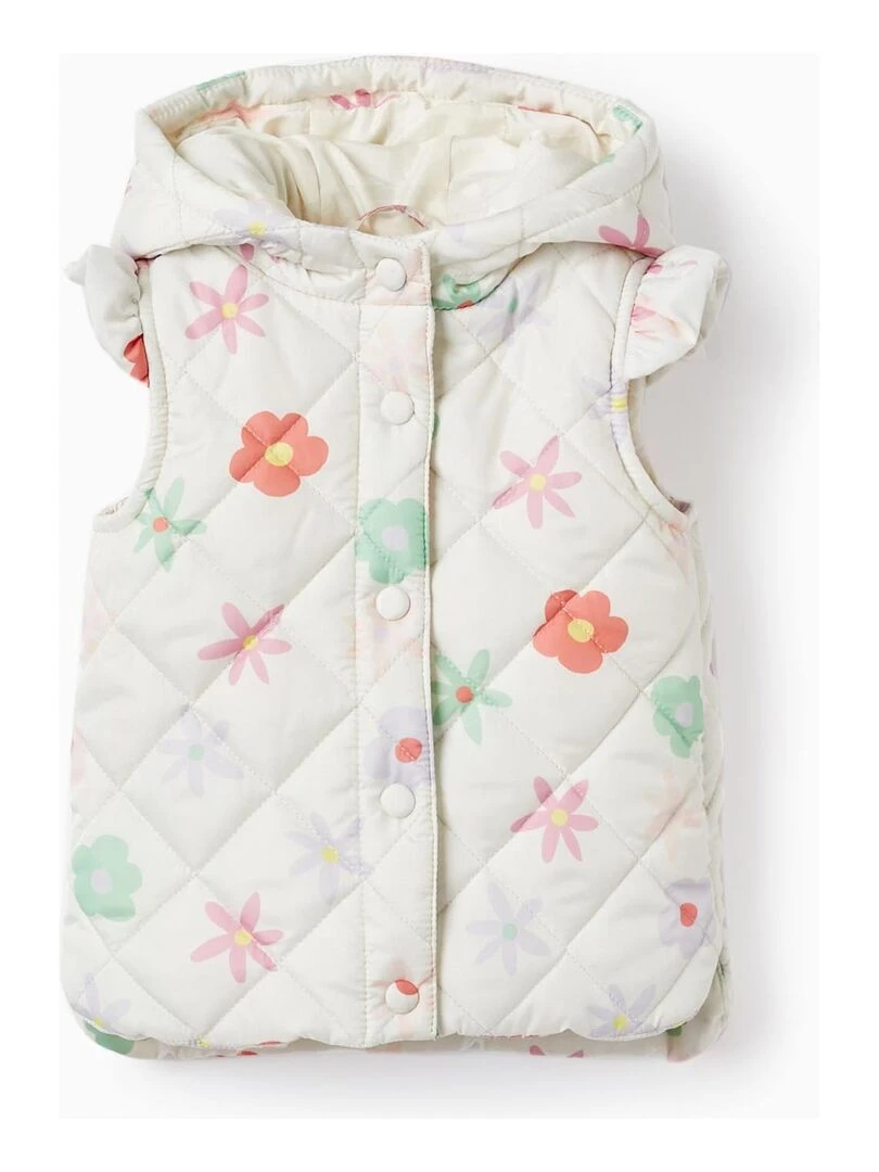 Gilet Matelassé avec Capuche et Motif Floral pour Bébé Fille THE WAVE TRIBE Blanc